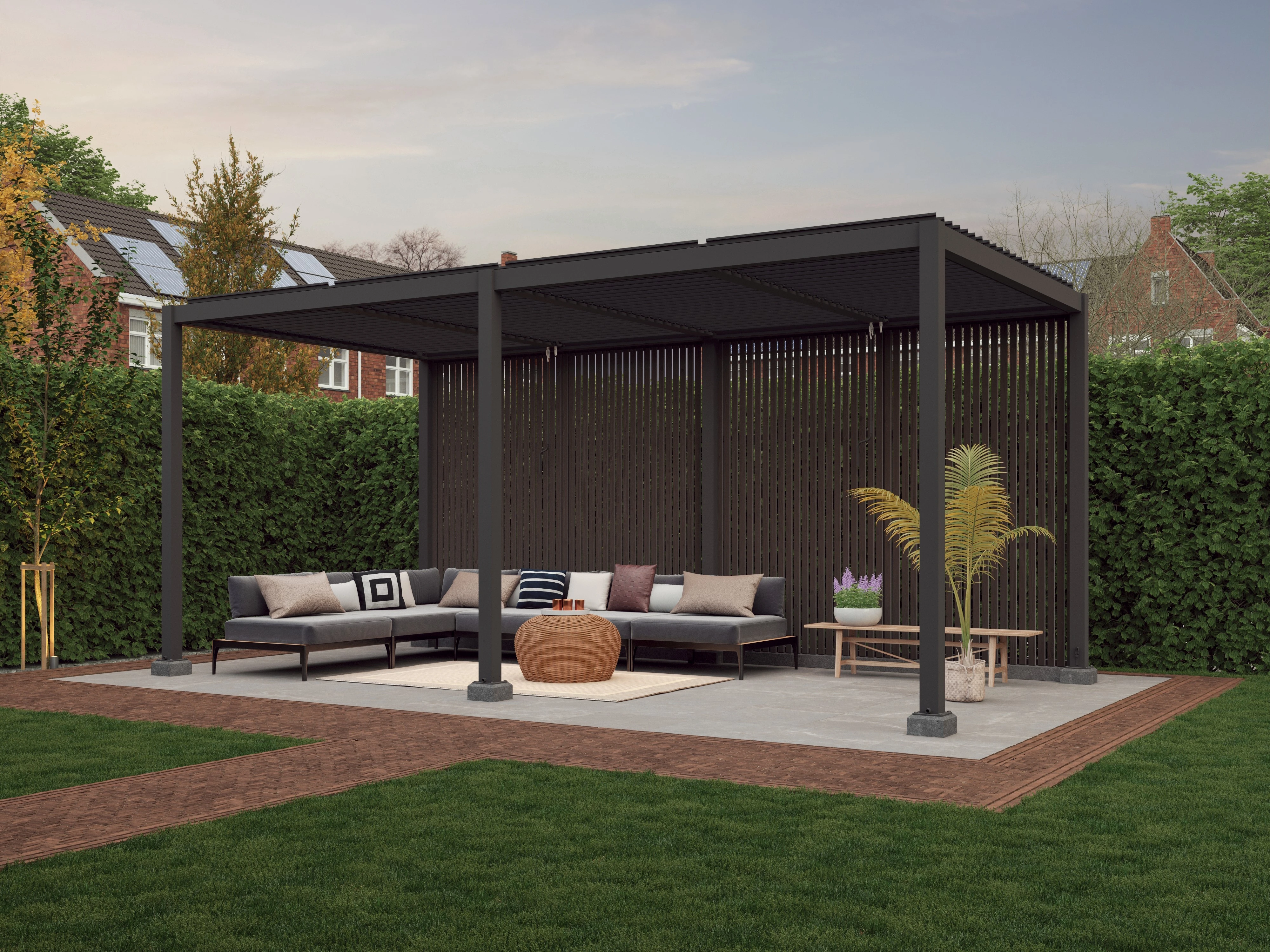 Aluminium Pergola met Lamellen Zwart 580 x 300 cm - Afbeelding 6